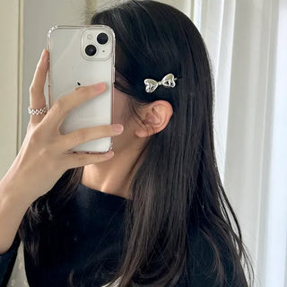 Metal chubby heart ribbon side hair bobby pin