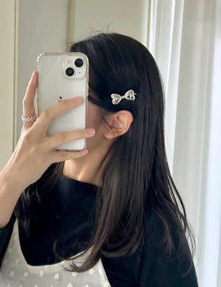 Metal chubby heart ribbon side hair bobby pin