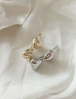 Metal chubby heart ribbon side hair bobby pin