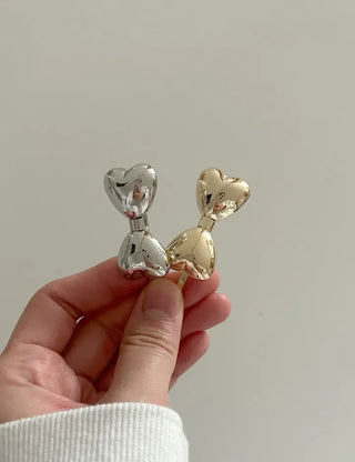 Metal chubby heart ribbon side hair bobby pin