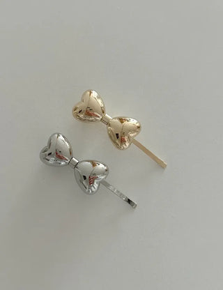 Metal chubby heart ribbon side hair bobby pin