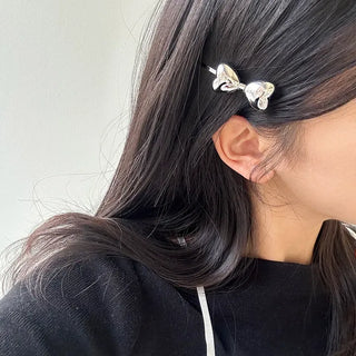 Metal chubby heart ribbon side hair bobby pin