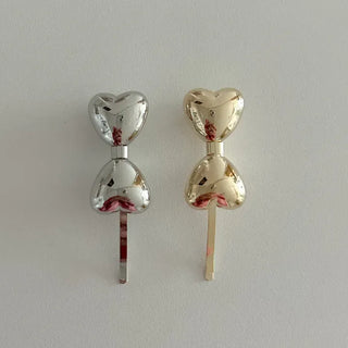 Metal chubby heart ribbon side hair bobby pin