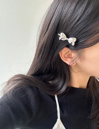 Metal chubby heart ribbon side hair bobby pin