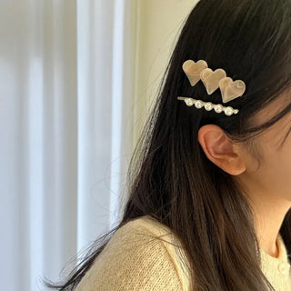 Creamy Marble Heart Pearl Hairpin Set