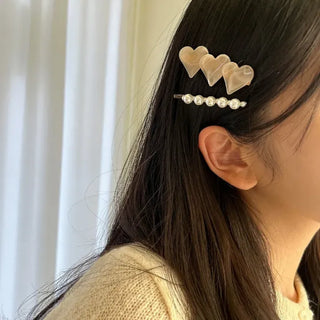 Creamy Marble Heart Pearl Hairpin Set