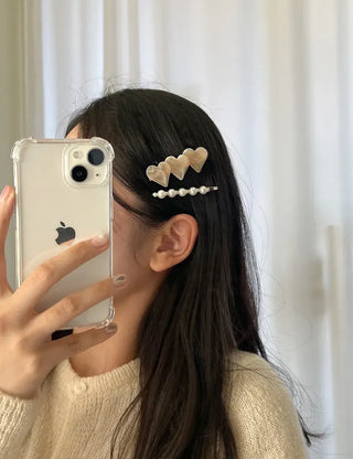 Creamy Marble Heart Pearl Hairpin Set