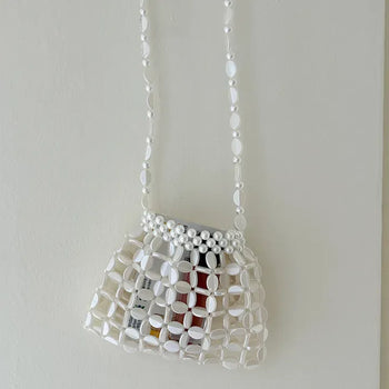 Pearl Added Petit Bead Silver Bag Mini Crossbody Bag