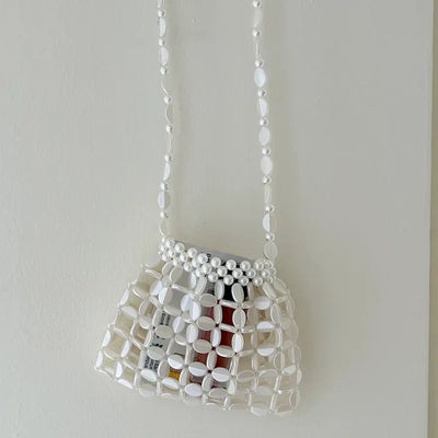 Pearl Added Petit Bead Silver Bag Mini Crossbody Bag