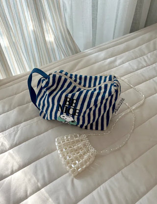 Pearl Added Petit Bead Silver Bag Mini Crossbody Bag