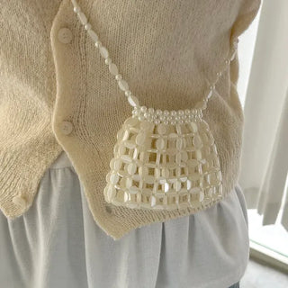 Pearl Added Petit Bead Silver Bag Mini Crossbody Bag