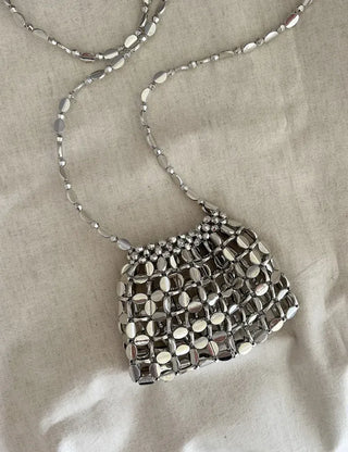Pearl Added Petit Bead Silver Bag Mini Crossbody Bag