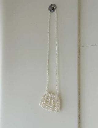 Pearl Added Petit Bead Silver Bag Mini Crossbody Bag
