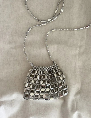 Pearl Added Petit Bead Silver Bag Mini Crossbody Bag