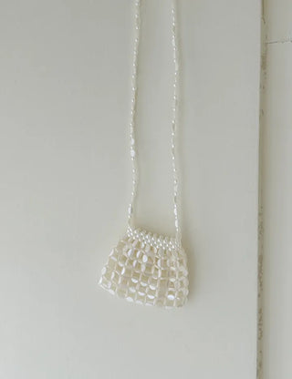 Pearl Added Petit Bead Silver Bag Mini Crossbody Bag
