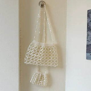 Pearl Added Petit Bead Silver Bag Mini Crossbody Bag