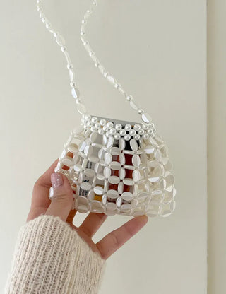 Pearl Added Petit Bead Silver Bag Mini Crossbody Bag