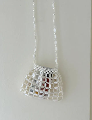 Pearl Added Petit Bead Silver Bag Mini Crossbody Bag
