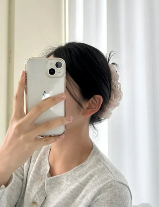 Large pearl chiffon frill scrunchie hair clip