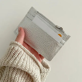 Cowhide Double-sided Zippered Slim Card Wallet