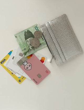 Cowhide Double-sided Zippered Slim Card Wallet