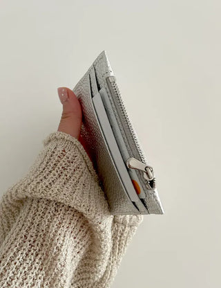 Cowhide Double-sided Zippered Slim Card Wallet