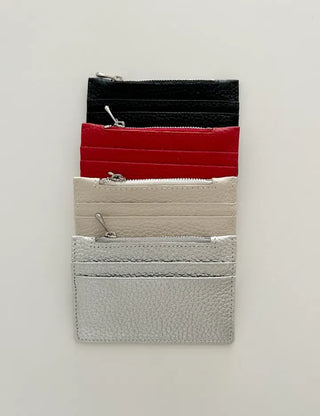 Cowhide Double-sided Zippered Slim Card Wallet