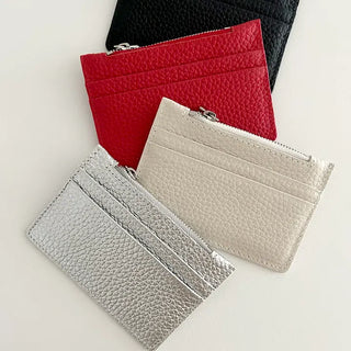 Cowhide Double-sided Zippered Slim Card Wallet