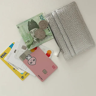 Cowhide Double-sided Zippered Slim Card Wallet
