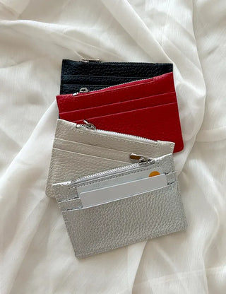 Cowhide Double-sided Zippered Slim Card Wallet