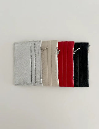 Cowhide Double-sided Zippered Slim Card Wallet