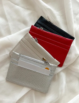 Cowhide Double-sided Zippered Slim Card Wallet