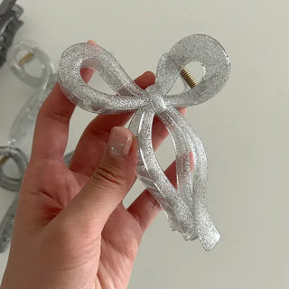 13cm Silver Pearl Ribbon Twist Large Hair Clip
