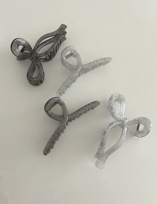 13cm Silver Pearl Ribbon Twist Large Hair Clip