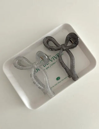 13cm Silver Pearl Ribbon Twist Large Hair Clip
