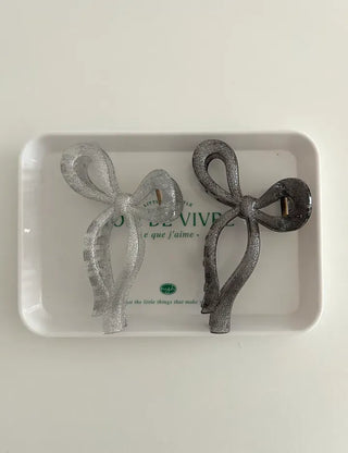 13cm Silver Pearl Ribbon Twist Large Hair Clip