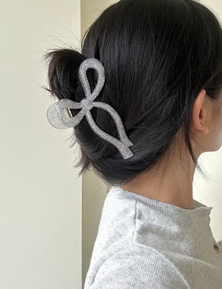 13cm Silver Pearl Ribbon Twist Large Hair Clip