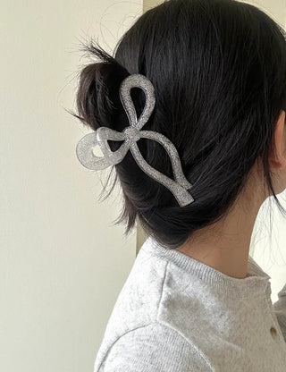 13cm Silver Pearl Ribbon Twist Large Hair Clip
