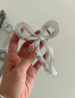 13cm Silver Pearl Ribbon Twist Large Hair Clip