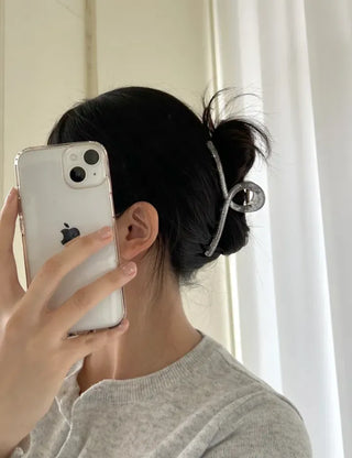 13cm Silver Pearl Ribbon Twist Large Hair Clip