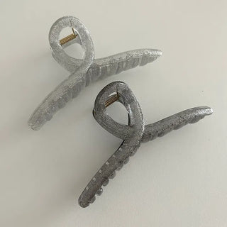 13cm Silver Pearl Ribbon Twist Large Hair Clip