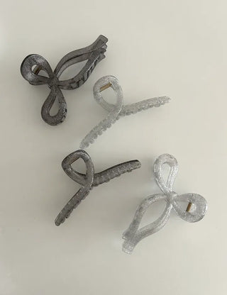 13cm Silver Pearl Ribbon Twist Large Hair Clip