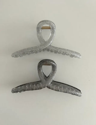 13cm Silver Pearl Ribbon Twist Large Hair Clip