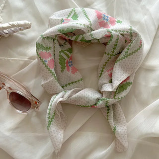 Retro Pink Flower Headscarf Square Spring/Summer Scarf