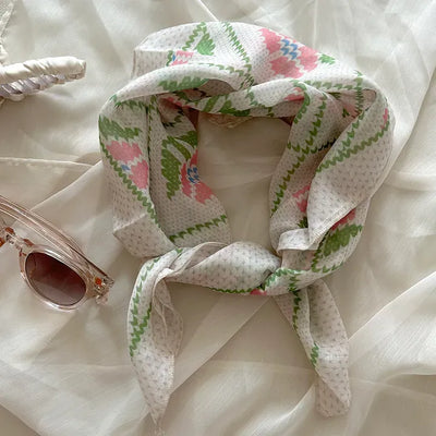 Retro Pink Flower Headscarf Square Spring/Summer Scarf