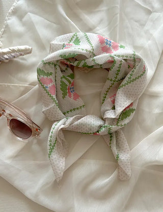Retro Pink Flower Headscarf Square Spring/Summer Scarf