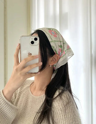 Retro Pink Flower Headscarf Square Spring/Summer Scarf