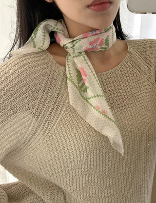 Retro Pink Flower Headscarf Square Spring/Summer Scarf