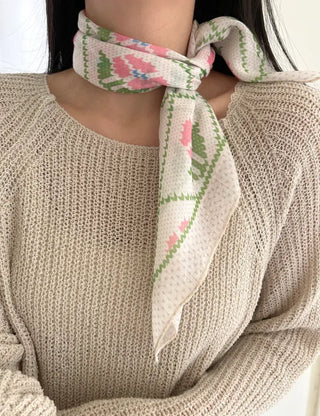 Retro Pink Flower Headscarf Square Spring/Summer Scarf