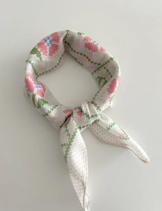 Retro Pink Flower Headscarf Square Spring/Summer Scarf